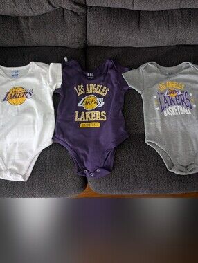 Los Angeles Lakers Baby Bodysuit Set - Purple, White, Gray
